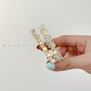 水晶流海发夹子气质一字夹短烫发发卡头帘夹刘海夹子2024新款 头饰