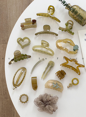 韩系休闲の橄榄绿~秋冬百搭森系头饰鲨鱼夹后脑勺发卡头发夹子女