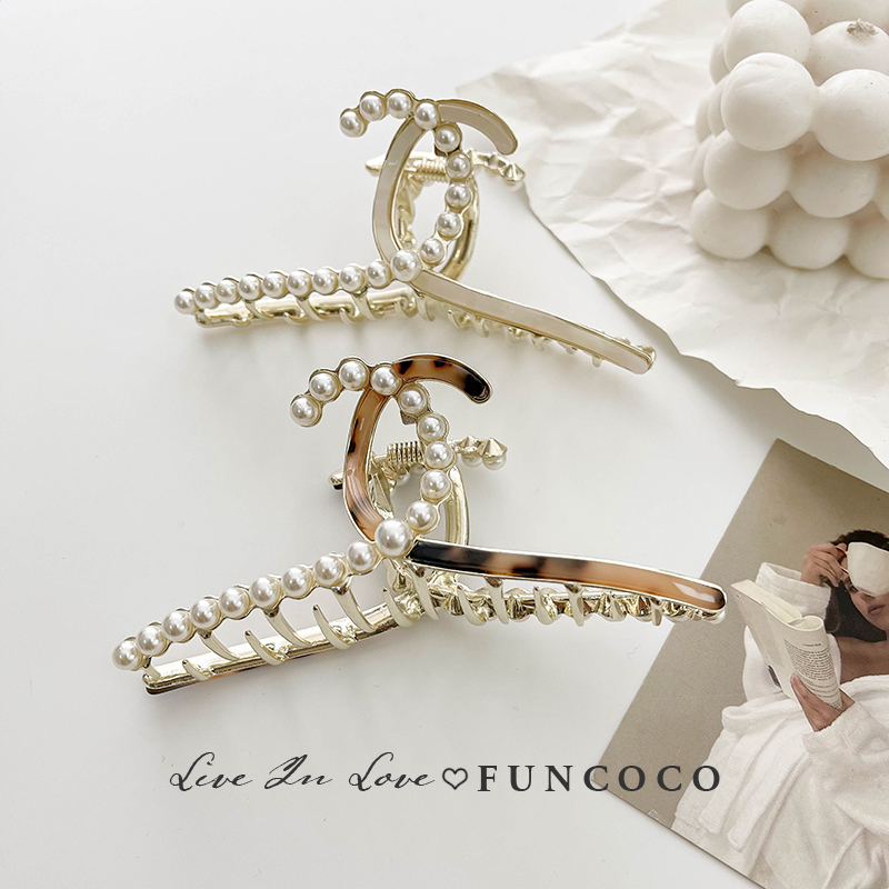 【大发量适用精致高级感】珍珠醋酸大号金属鲨鱼夹网红后脑勺抓夹,饰品/流行首饰/时尚饰品新,发饰,淘宝优惠券,粉丝福利购,淘宝优惠卷