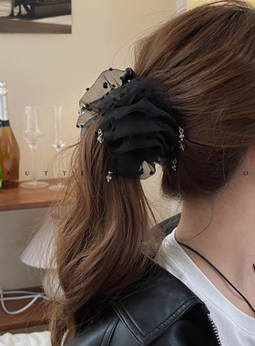 FUNCOCO｜显发量多~黑色蓬松后脑勺小号马尾发夹竖式防滑香蕉夹子