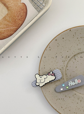 FUNCOCO｜巨巨巨可爱~！清新蓝色格子小兔子侧边刘海发夹对夹前额