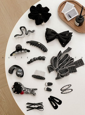 法式高级感黑色蝴蝶结竖式马尾发夹香蕉夹通勤百搭侧边刘海发夹女