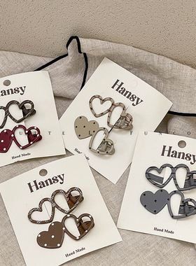 FUNCOCO｜一对儿~韩系复古波点爱心鸭嘴夹前额八字刘海碎发夹子女