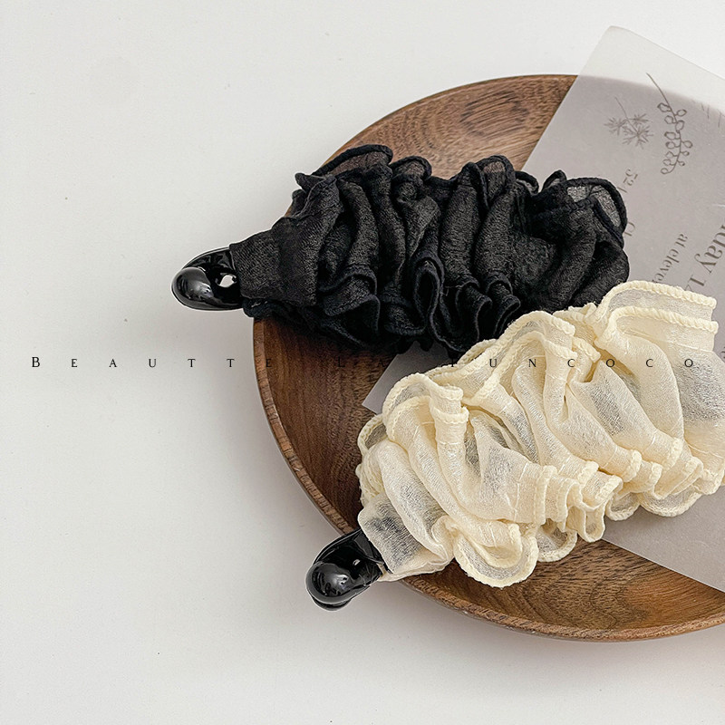 FUNCOCO｜发量少适用~紧实防滑褶皱欧根纱竖式香蕉夹小号竖夹韩国