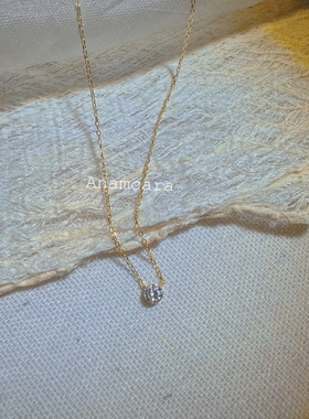 Anam1.5无爪单钻无边镶嵌培育钻项链鼻屎钻银k金过钻笔赵露思同款