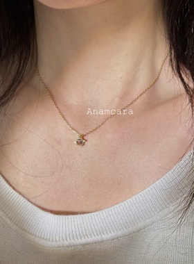 Anam1.5日本nojess风粉色天然摩根石丘比特箭头银镀K金项链送礼物