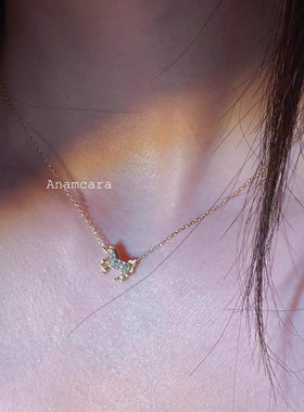 Anam1.25日系Star同款开运马年925银镀14k金生肖马闪钻项链锁骨链