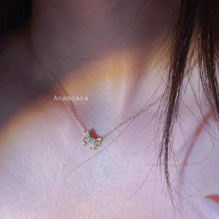 Anam1.25日系Star同款开运马年925银镀14k金生肖马闪钻项链锁骨链