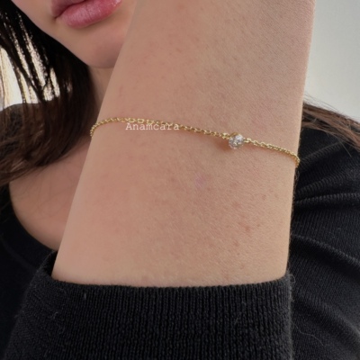 莫桑钻一颗钻泡泡纯银镀金细手链