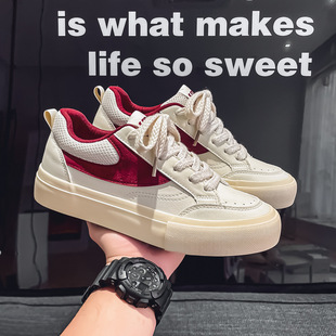 潮流港风低帮皮面休闲板鞋男新款防滑耐磨运动潮鞋舒适软底小白鞋