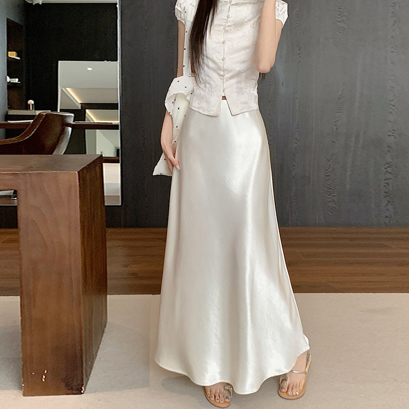 thumbnail for High-quality acetate satin fishtail skirt women's summer small man with a high waist and a thin drape A-line hip long skirt