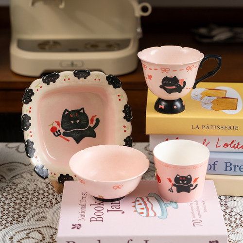 景德镇手工手绘猫猫窑咖啡杯