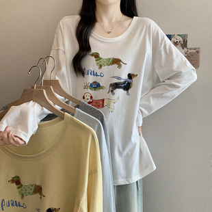 减龄印花小狗圆领长袖 2026夏装 女时尚 胖mm大码 T恤 新款