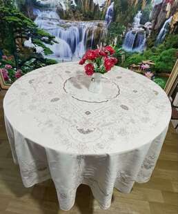 麻布手工绣平绣扣锁工字丝多种工艺超大型圓桌布.220*220cm