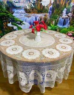 純棉手勾针拼布手绣圆桌布.220*220cm.170*170cm