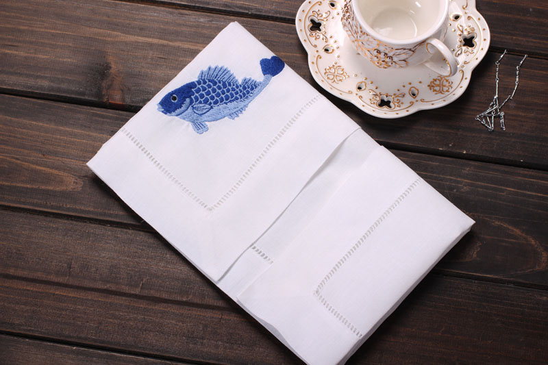 棉手工抽丝鲤鱼绣花餐巾