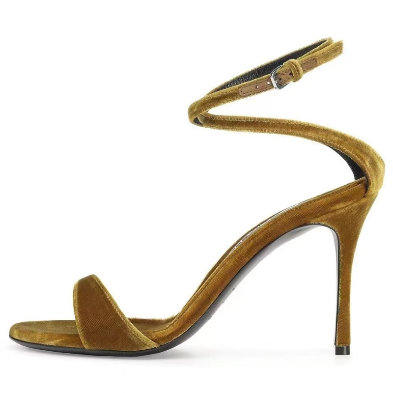 欧美外贸细跟露趾凉鞋走秀高跟鞋脚腕绑带丝绒面酒红一字带鱼嘴鞋