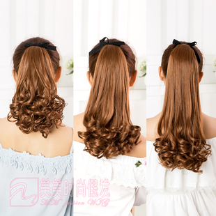 假发女长卷发短卷发马尾绑带式梨花假发片酒红色逼真大波浪马尾辫