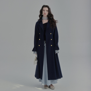 彼得潘大叔学院风翻领设计气质款修身长款外套