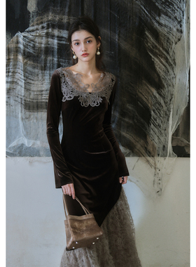 彼得潘大叔《Xll橡树庄园》法式时尚华丽感蕾丝边装饰连衣裙