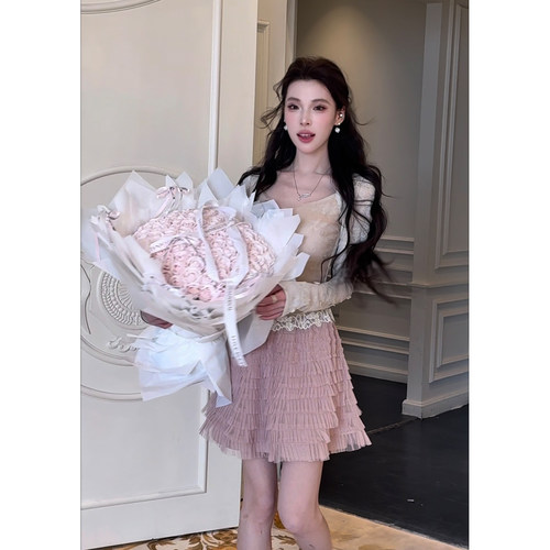 彼得潘大叔《spring cake》法式立体小花装饰修身上衣可长短款蛋