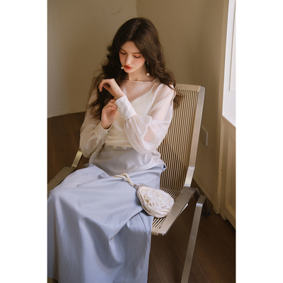 彼得潘大叔《垂听风铃》法式气质款优雅两件套上衣侧拉链垂感皮裙