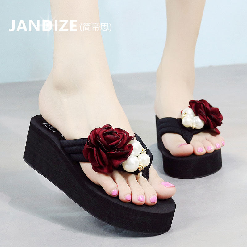 新款韩版时尚大花朵外穿人字拖鞋女夏防滑厚底沙滩鞋夹脚高跟凉拖|ruв категории Женская обувь, тапочки - от Buy2taobao.com для оказания профессиональной услуги покупки агента Taobao