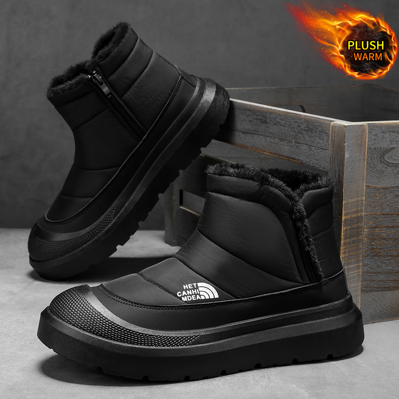 雪地靴男款冬季2025新款加绒保暖棉鞋百搭潮厚底高帮靴拉链休闲鞋