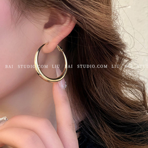 耳环爆款素圈光面纯银冷淡风