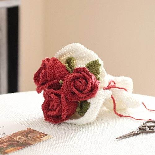 成品玫瑰花毛线花朵婚礼仿真花