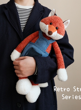 英伦复古棉布背带狐狸毛绒玩具灰色小兔公仔娃娃小熊玩偶北欧狐狸