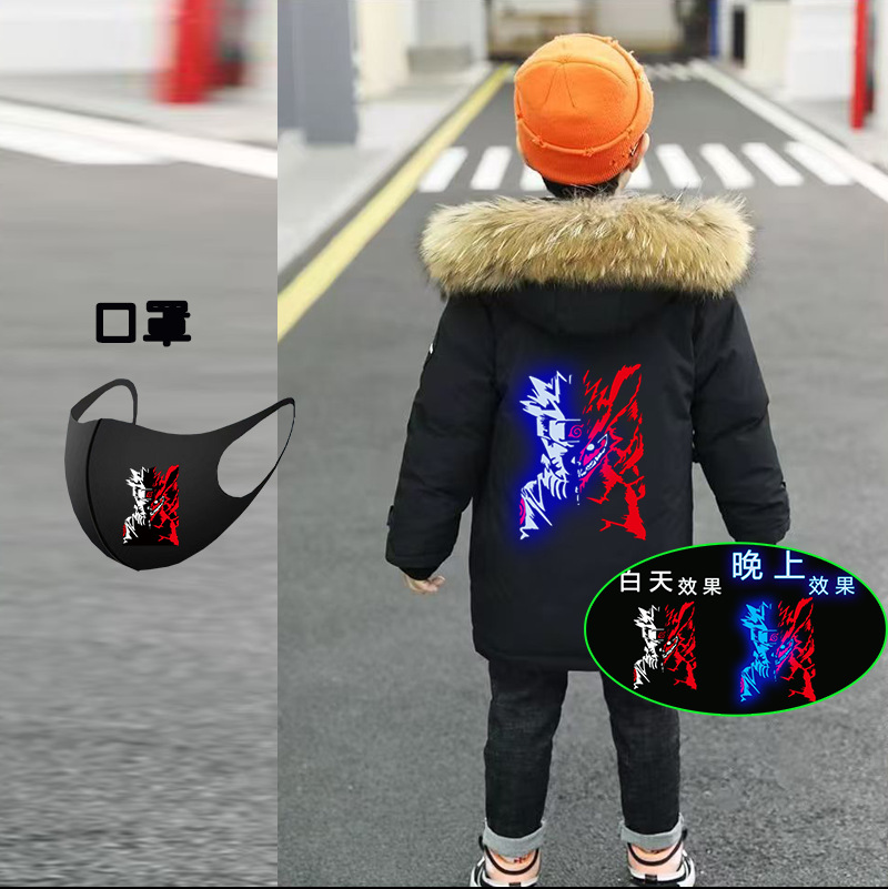 夜光火影忍者联名学生棉服儿童加绒棉衣宇智波佐助鼬鸣人动漫棉袄