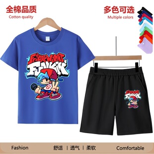周五夜放克衣服儿童t恤纯棉短袖夏季男童装黑色星期五fnf半袖衣服