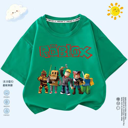 roblox童装衣服男童短袖t恤夏季上衣儿童装罗布乐思半袖体恤衫潮