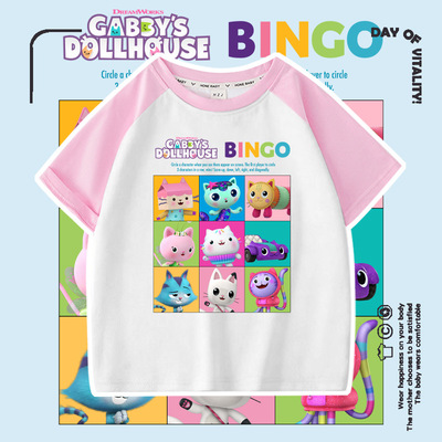 盖比的娃娃屋Gabby's Dollhouse女童新款短袖圆领t恤插肩上衣夏装