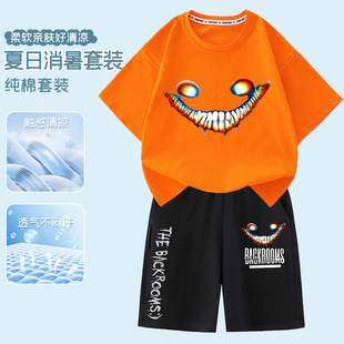 后室backrooms周边衣服男孩短袖短裤儿童套装夏季帅气两件套童装