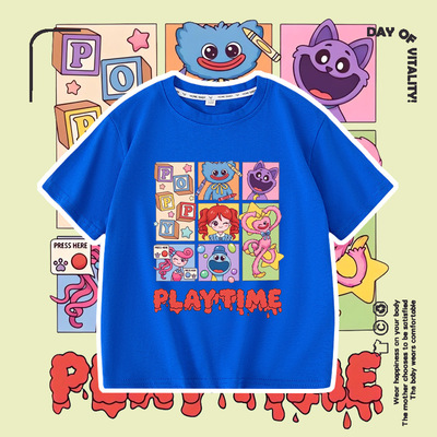 波比poppy playtime prototype 男女童夏装短袖t恤衣服儿童上衣服