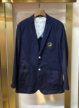 男士西服外套商务休闲西装纯棉上衣藏蓝色老钱风度假夏季新款外套