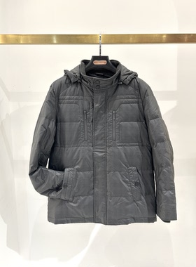 美国正品牌男士羽绒棉服加厚连帽深灰格子知名专柜撤柜秋冬季外套