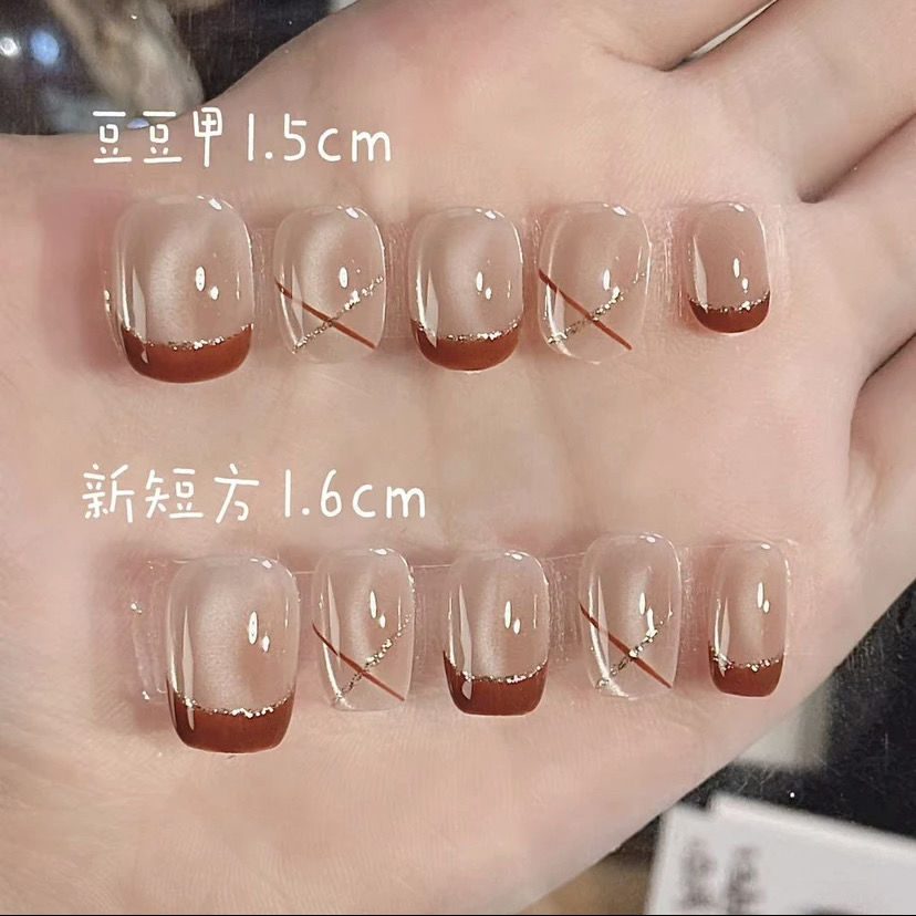 【芭蕾舞鞋】纯手工穿戴甲 橘红显白猫眼简约气质美甲Z