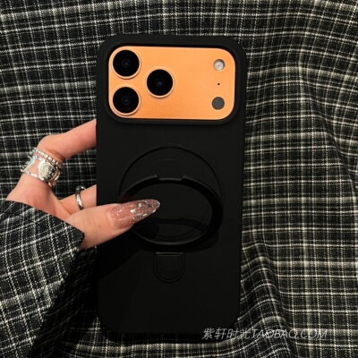 高级感纯黑色磁吸支点壳液态硅胶适用苹果17promax手机壳17pro全包边Air防摔iPhone16pro带支架15简约14男女