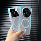 ins海湾蓝色防滑边条瓦楞硬壳适用oppoFindx8手机壳X8pro磁吸magsafe高级感磨砂半透白无线充电行李箱纹高档