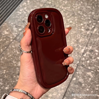适用小米14手机壳酒红椭圆肥皂壳
