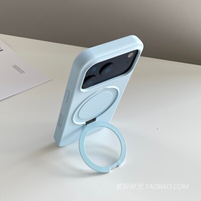 婴儿奶蓝色旋转支点液态硅胶适用小米17/15手机壳17pro带支架17promax苹果17软糯16耐脏15Ultra防摔14/13高级