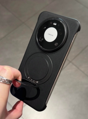 爵士黑色360度旋转磁吸支点壳适用华为mate80pro手机壳max高级感mate70素皮无边框60pro带一体支架半包散热男