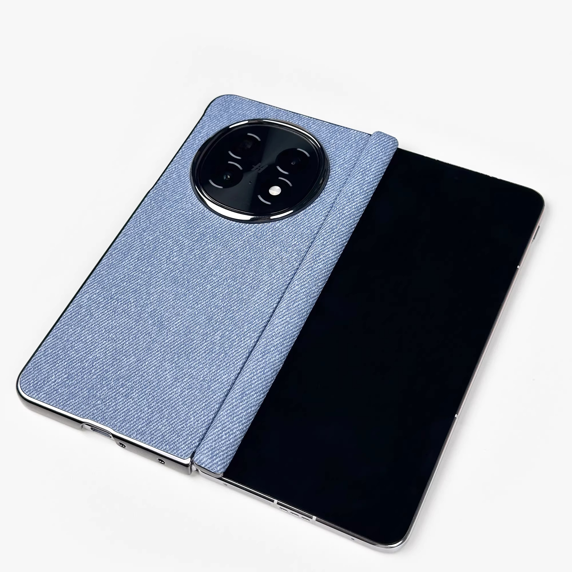 布艺毛麻中轴保护折叠磁吸手机壳适用OPPOFindN6/N5复古蓝色vivoXFold5/4高档3pro小米MIXFold4绒面布纹防滑