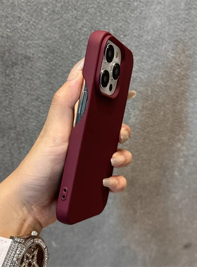 肤感酒红色手机壳适用1苹果16plus按键不包iPhone5promax肤感耐脏14简约纯13硅胶防摔12情侣男女11散热Xsmax