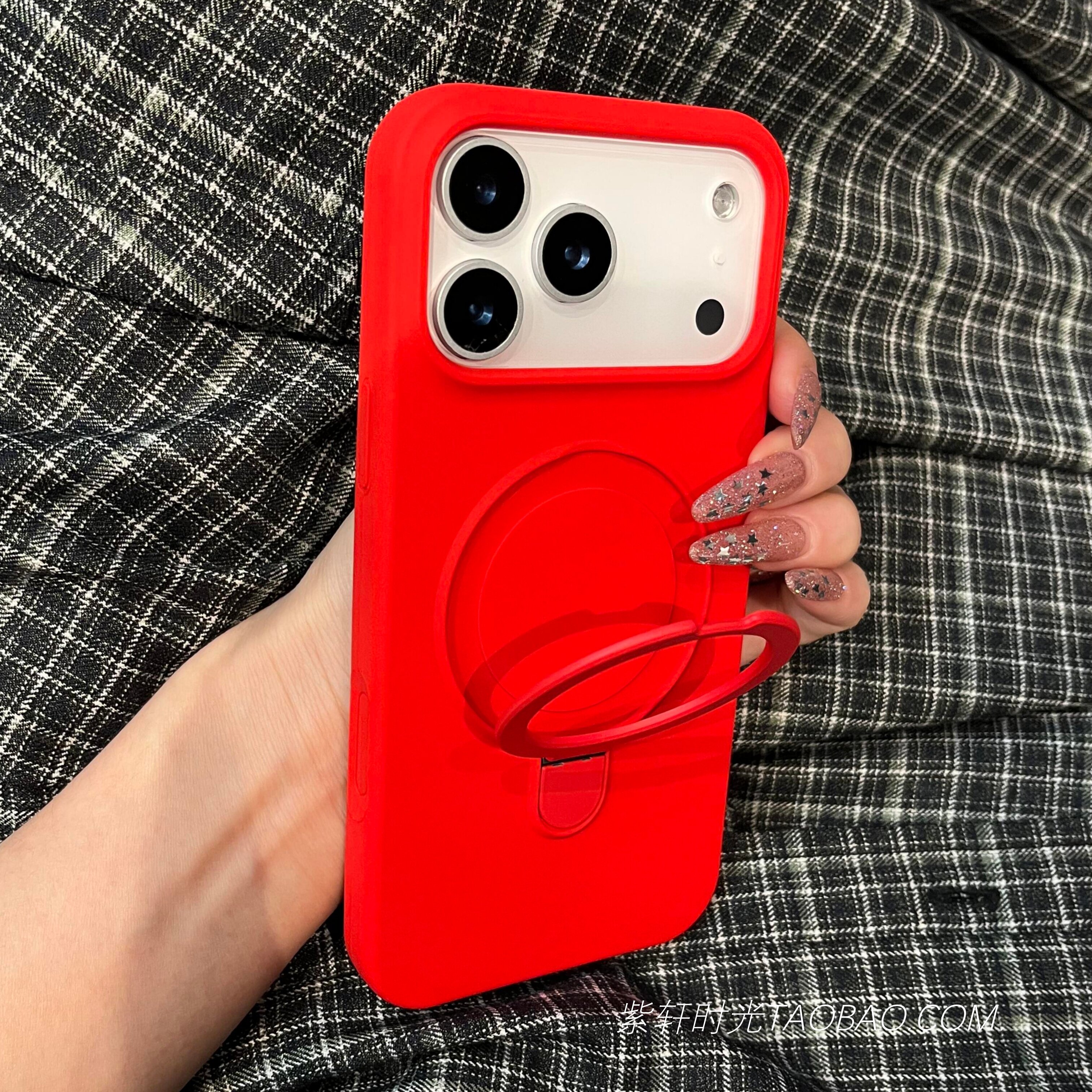 简约磁吸支点壳中国红适用苹果17promax手机壳17pro液态硅胶Air带支架iPhone16pro全包15防摔14高级感13软壳