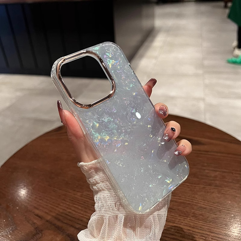 闪粉贝壳纹手机壳适用苹果