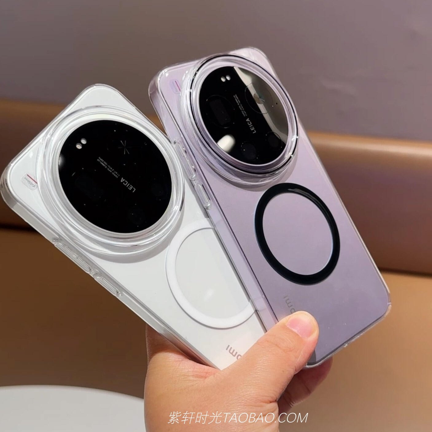 黑白简约透明硬壳适用小米17Ultra磁吸手机壳15Ultra无线充电14Ultra高级感15/17promax红米K80个性撞色防摔